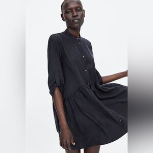 ZARA Black Tunic Dress with Roll Up Sleeves